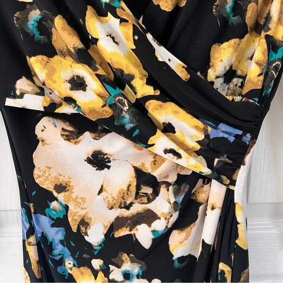 Ralph Lauren Black Yellow multi Floral Ruched Faux Wrap Dress V Neck Size 2 - Picture 15 of 17
